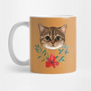 Tabby Cat With Flowers Mug